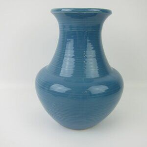 Vintage McCoy 5012 Blue Pottery Vase Horizontal Ribbed Made In USA 1960s